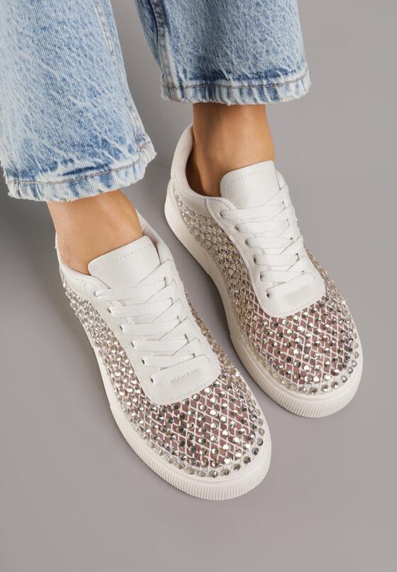 Beżowe Sneakersy na Grubej Podeszwie Ozdobione Cyrkoniami Ilaronis 3