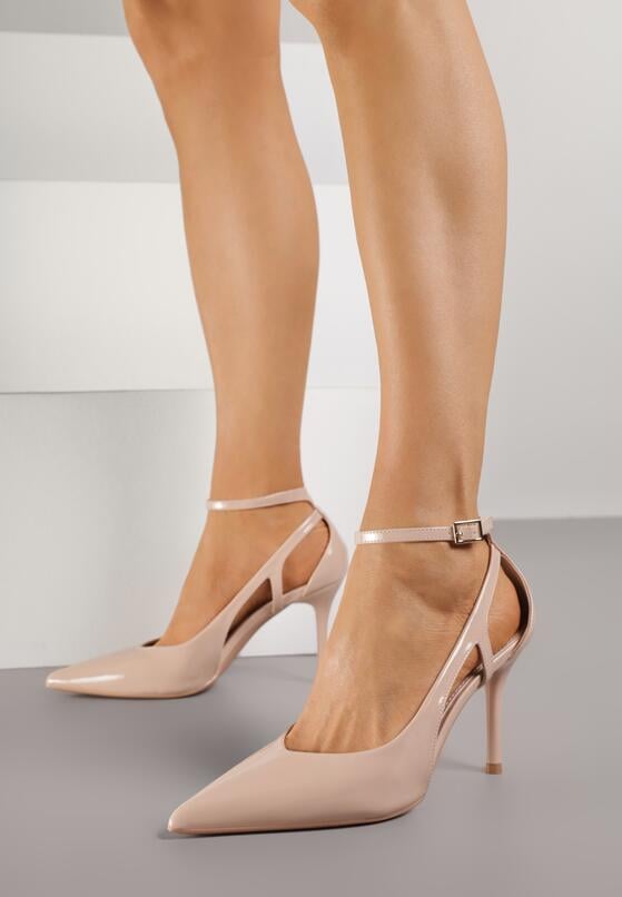 Beżowe Lakierowane Szpilki Ozdobione Wycięciami Ynisorin 1