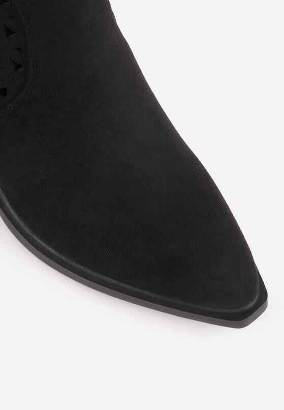 Czarne Botki Kowbojki na Stożkowym Obcasie z Ażurowym Wzorem i Eathetina 9