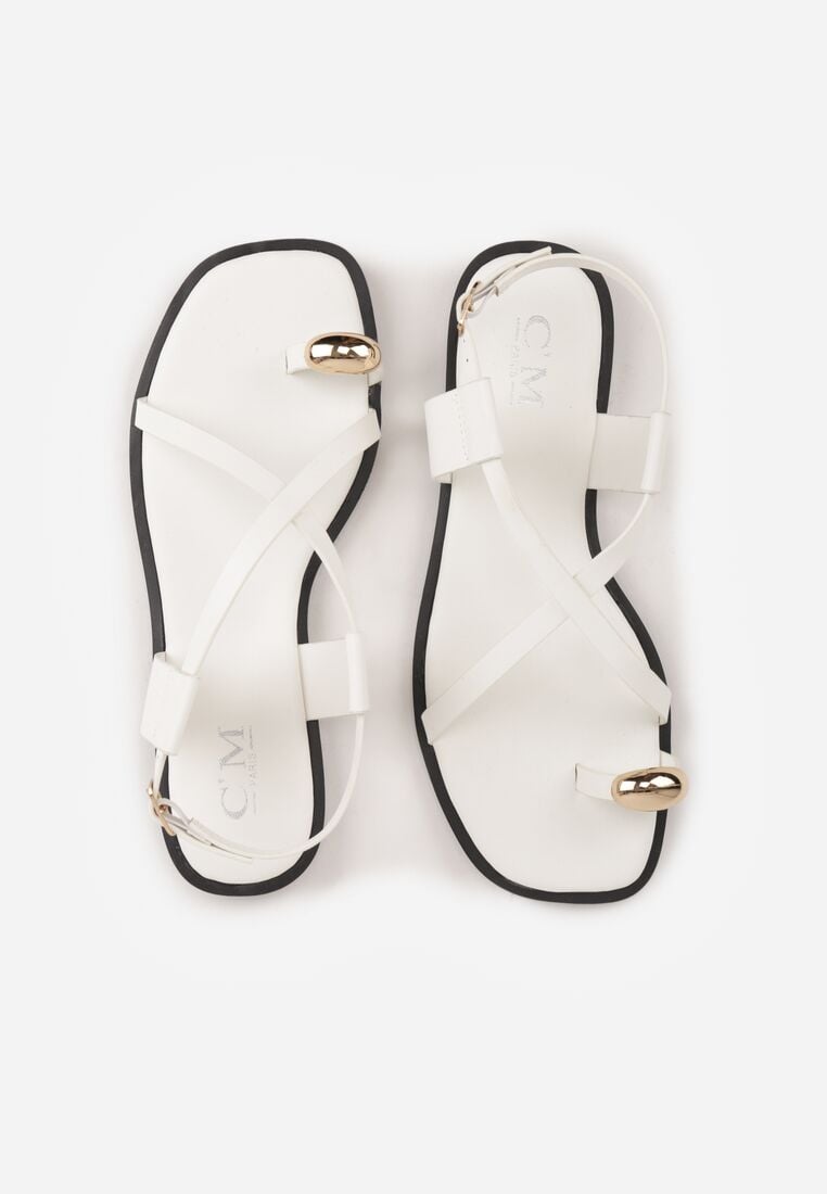 Białe Sandały w Stylu Japonek z Metaliczną Ozdobą Catelin 6