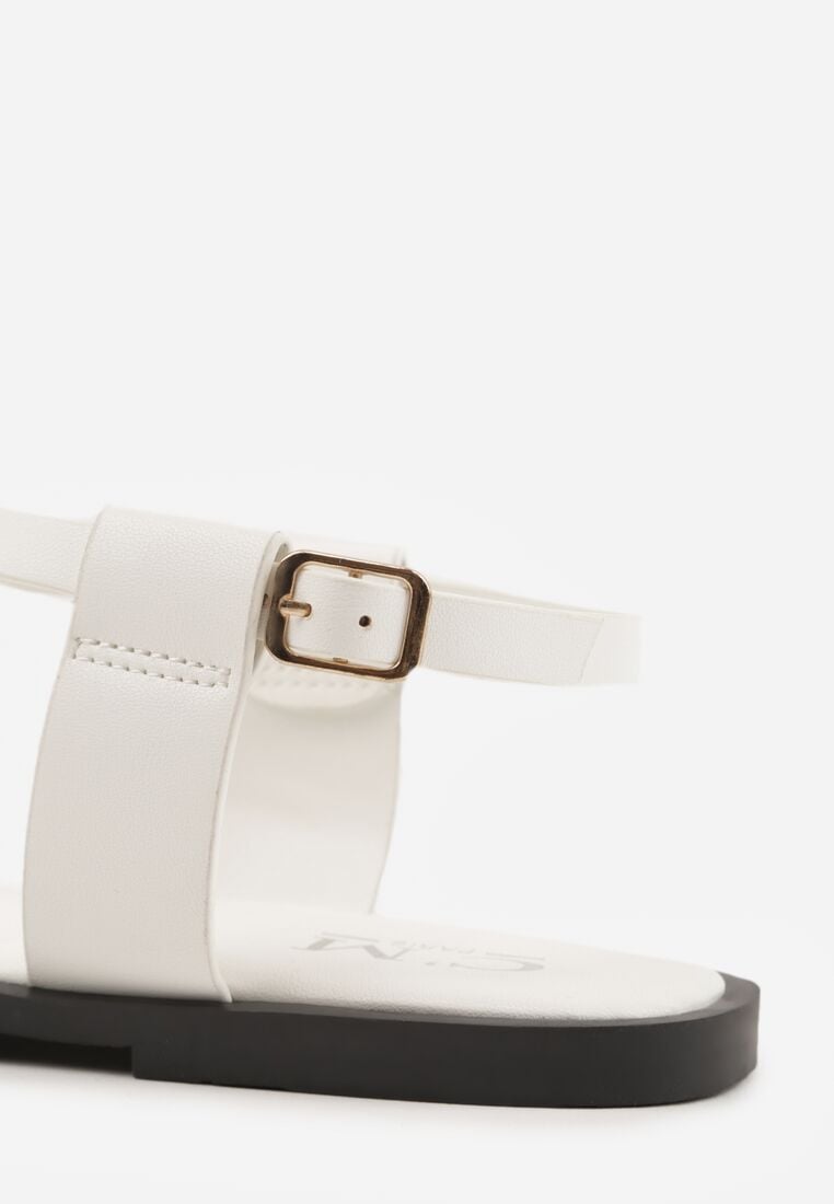 Białe Sandały w Stylu Japonek z Metaliczną Ozdobą Catelin 8