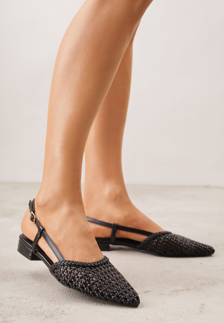 Czarne Sandały Ozdobione Plecionką Melorah 2