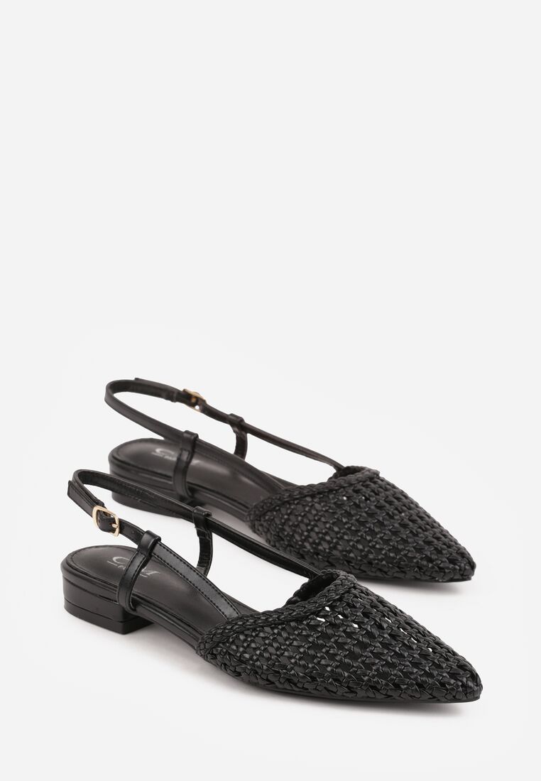 Czarne Sandały Ozdobione Plecionką Melorah 5