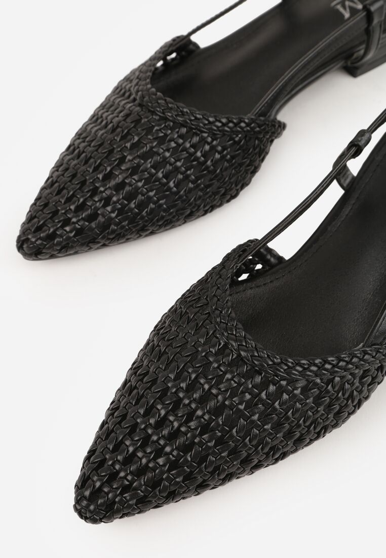 Czarne Sandały Ozdobione Plecionką Melorah 8