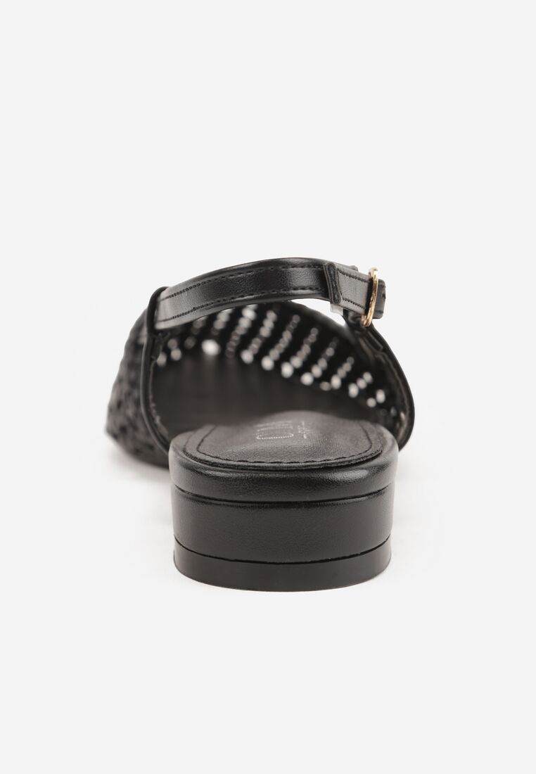Czarne Sandały Ozdobione Plecionką Melorah 9
