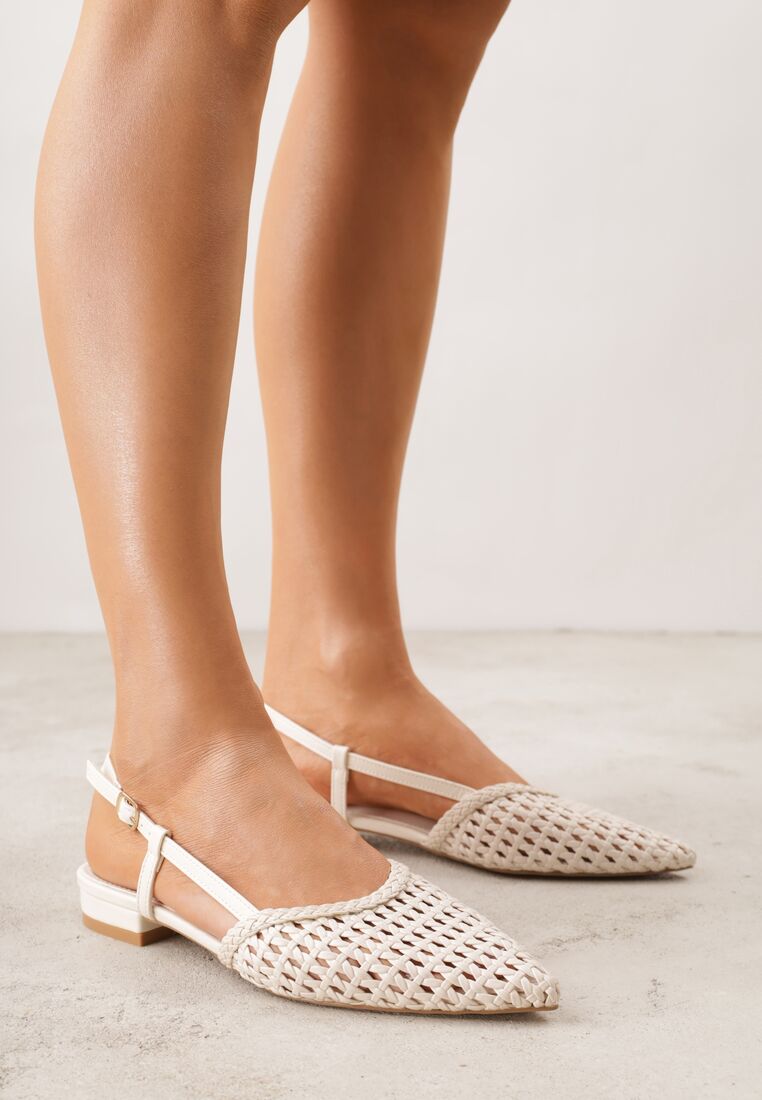 Beżowe Sandały Ozdobione Plecionką Melorah 1
