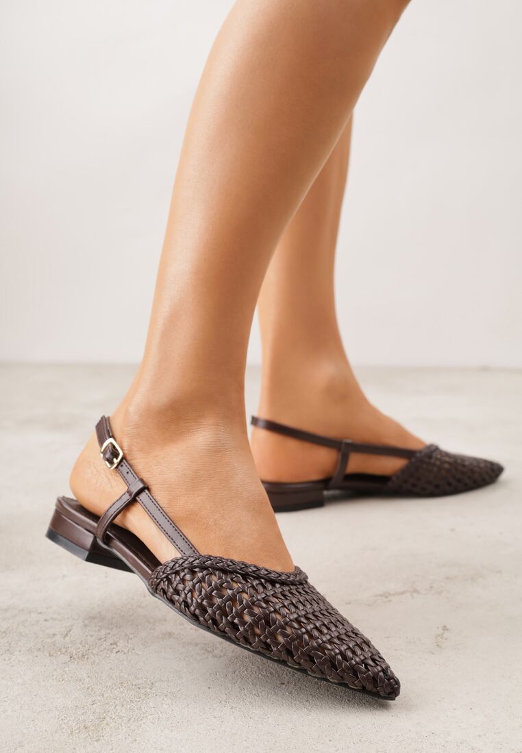 Brązowe Sandały Ozdobione Plecionką Melorah 2