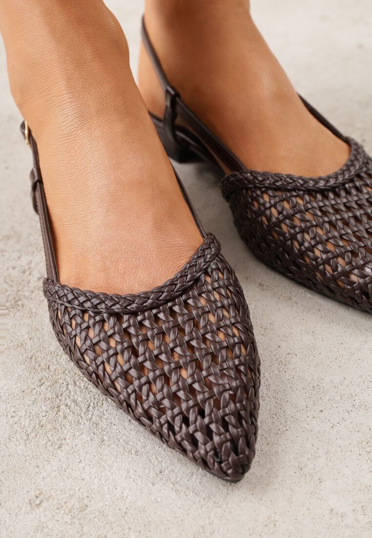 Brązowe Sandały Ozdobione Plecionką Melorah 3