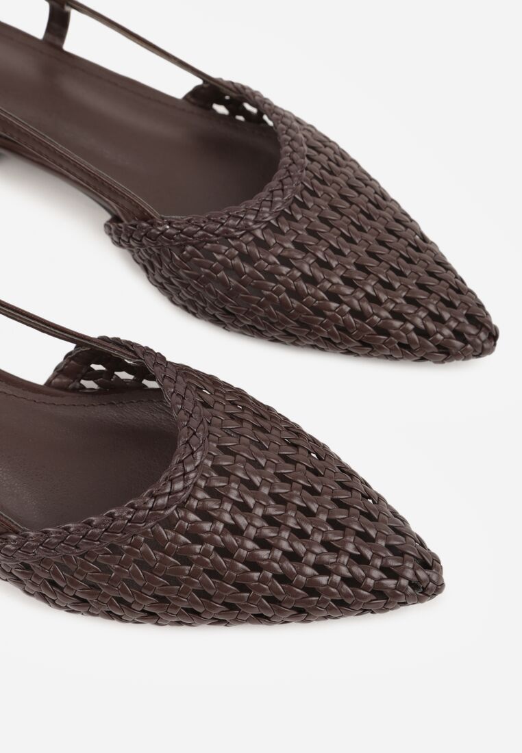 Brązowe Sandały Ozdobione Plecionką Melorah 8
