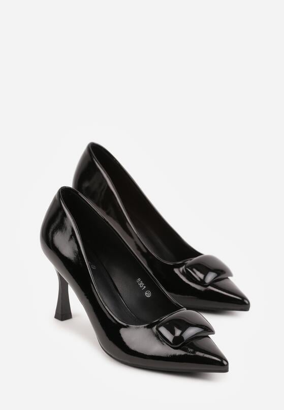 Czarne Lakierowane Czółenka na Szpilce z Ozdobą Aroanoire 5