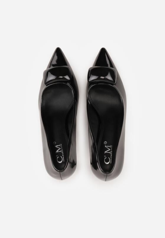 Czarne Lakierowane Czółenka na Szpilce z Ozdobą Aroanoire 6