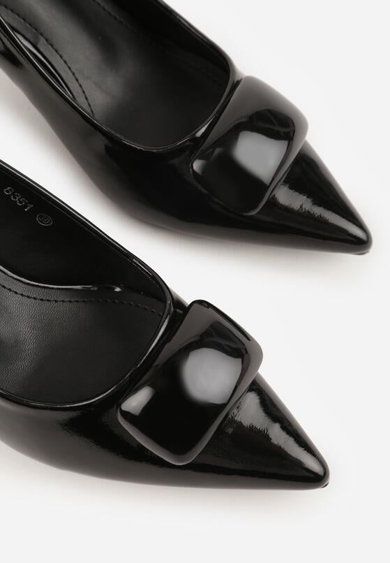 Czarne Lakierowane Czółenka na Szpilce z Ozdobą Aroanoire 8