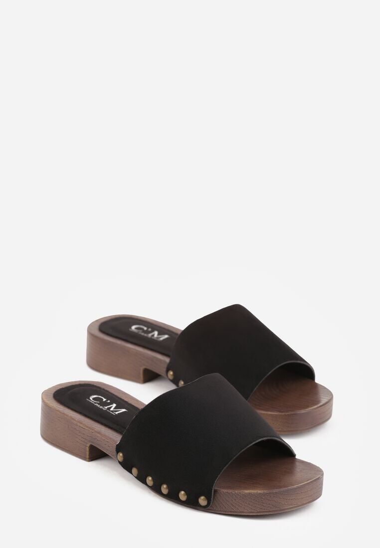 Czarne Klapki Ozdobione Nitami Jehlone 5