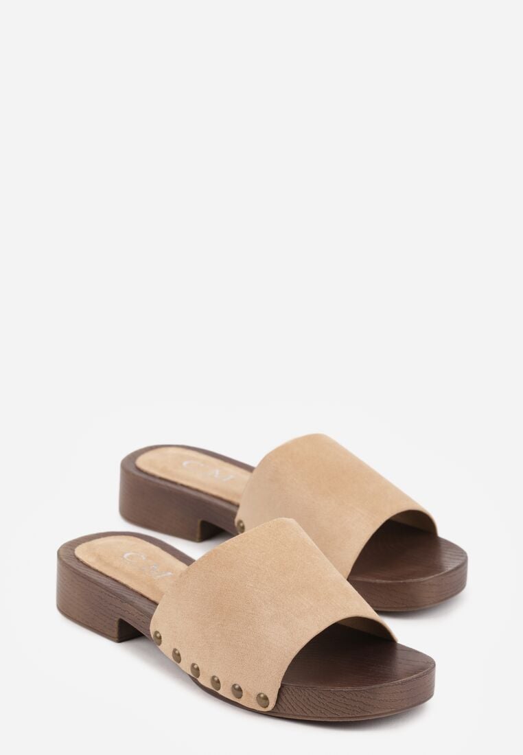 Beżowe Klapki Ozdobione Nitami Jehlone 5