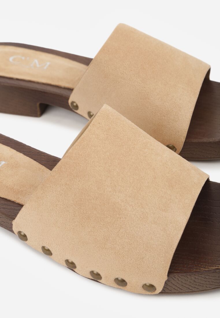 Beżowe Klapki Ozdobione Nitami Jehlone 8