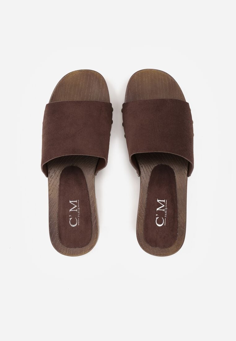 Ciemnobrązowe Klapki Ozdobione Nitami Jehlone 6