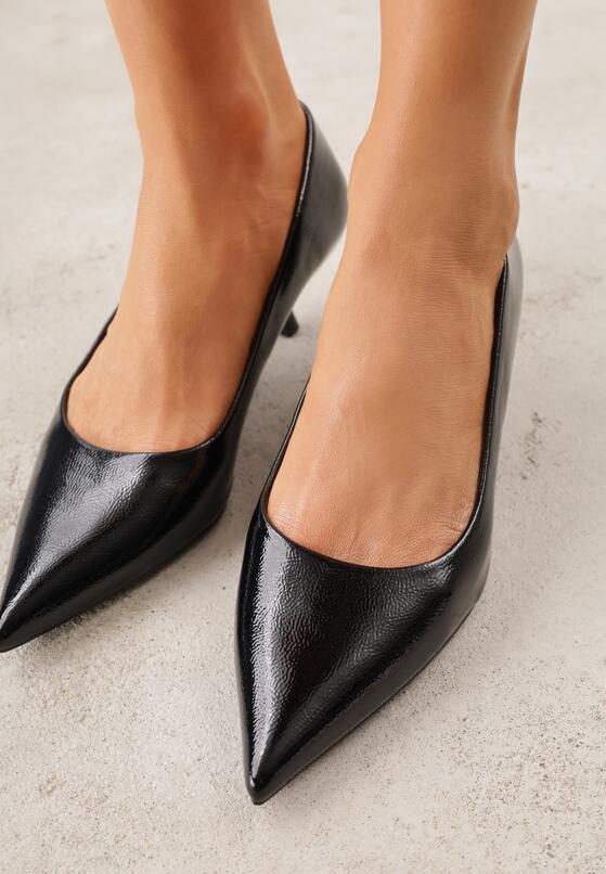 Czarne Czółenka na Obcasie Typu Kaczuszka Hollybloom 3