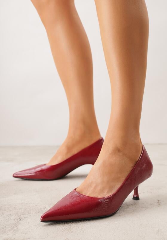 Bordowe Czółenka na Obcasie Typu Kaczuszka Hollybloom 2