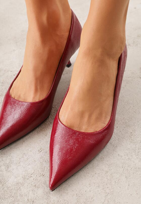 Bordowe Czółenka na Obcasie Typu Kaczuszka Hollybloom 3