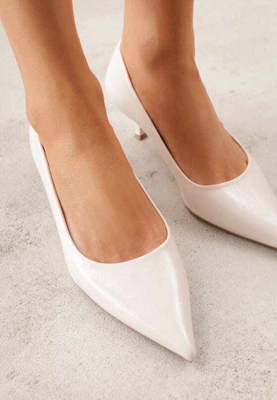 Beżowe Czółenka na Obcasie Typu Kaczuszka Hollybloom 3