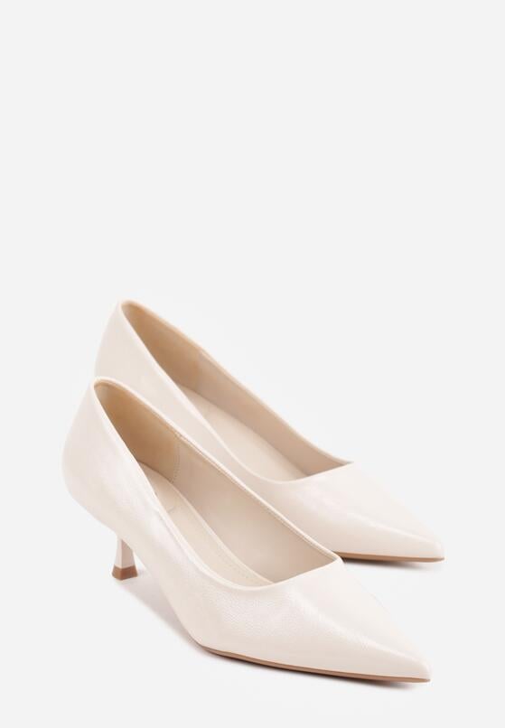 Beżowe Czółenka na Obcasie Typu Kaczuszka Hollybloom 5