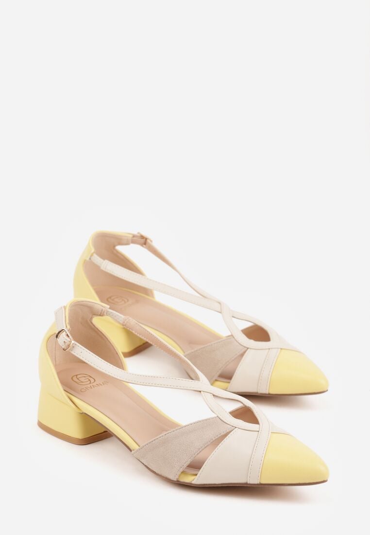 Żółte Czółenka na Obacasie z Wycięciami i Metalicznymi Paskami Prosilis 5