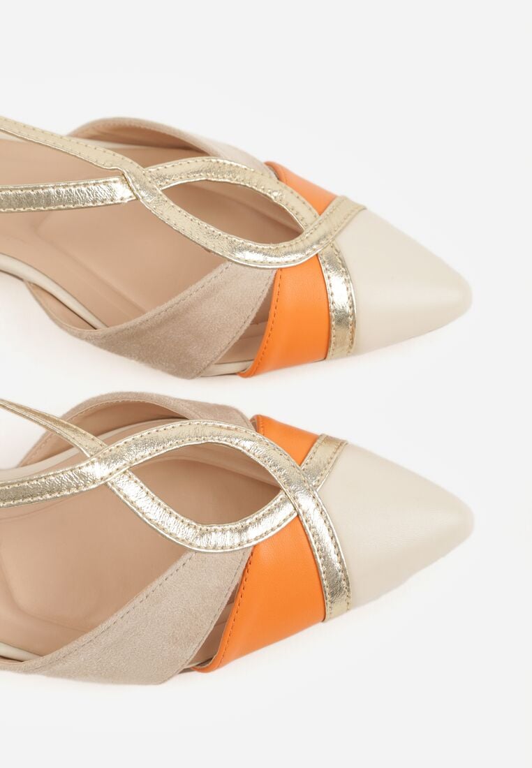 Beżowe Czółenka na Obacasie z Wycięciami i Metalicznymi Paskami Prosilis 8