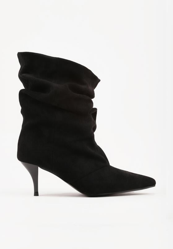 Czarne Botki na Szpilce z Marszczoną Cholewką Hailenia 4