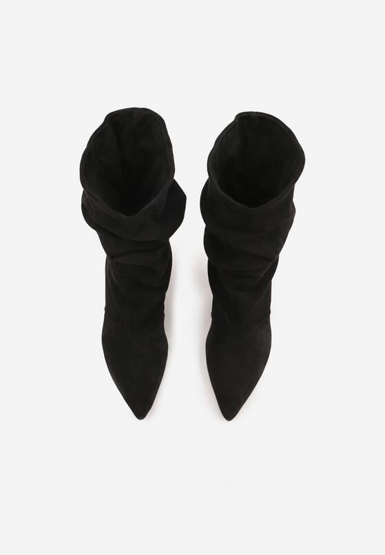 Czarne Botki na Szpilce z Marszczoną Cholewką Hailenia 6