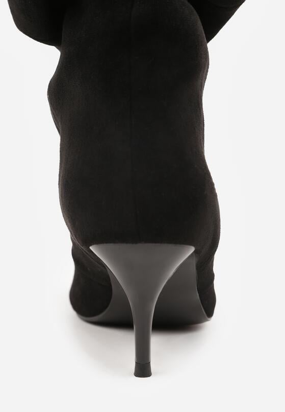 Czarne Botki na Szpilce z Marszczoną Cholewką Hailenia 8