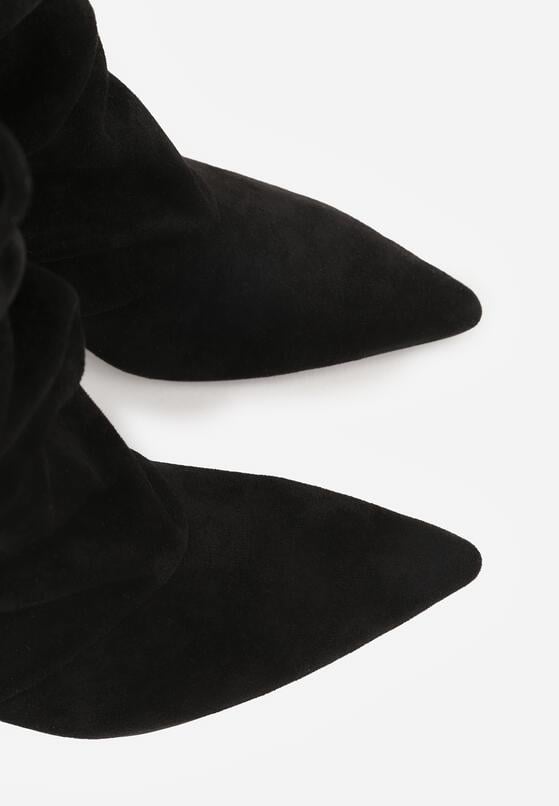 Czarne Botki na Szpilce z Marszczoną Cholewką Hailenia 9