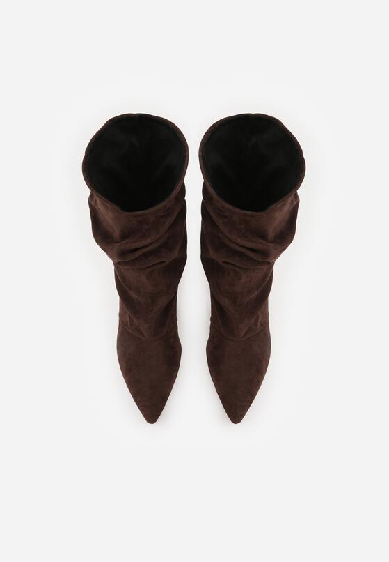 Brązowe Botki na Szpilce z Marszczoną Cholewką Hailenia 6