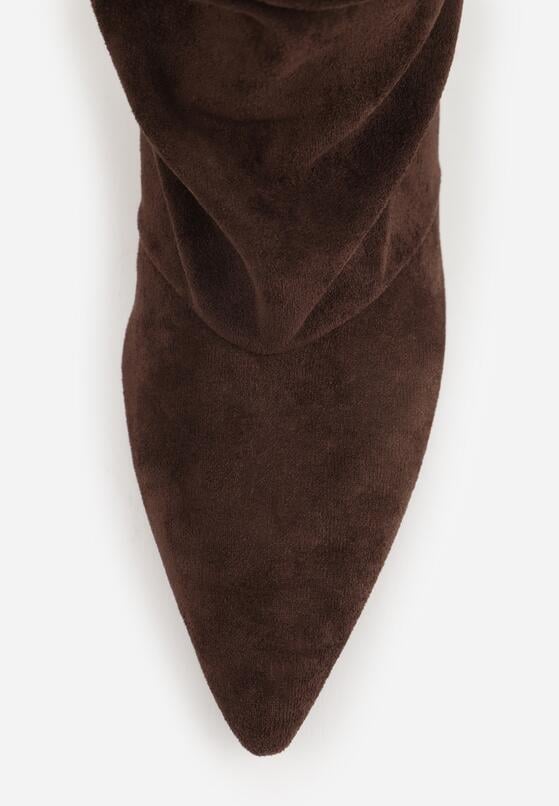 Brązowe Botki na Szpilce z Marszczoną Cholewką Hailenia 9