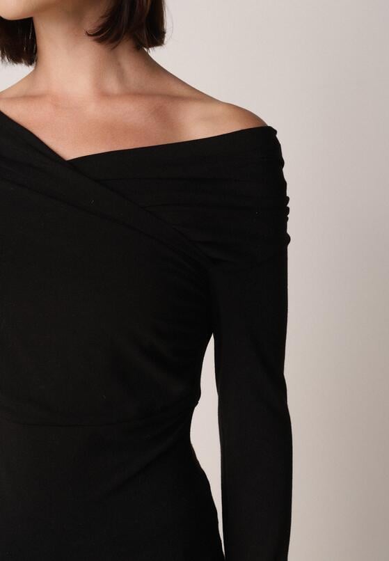 Czarna Bluzka z Bawełną Dekoltem Typu Łódka i Marszczeniem  Typhatos 5