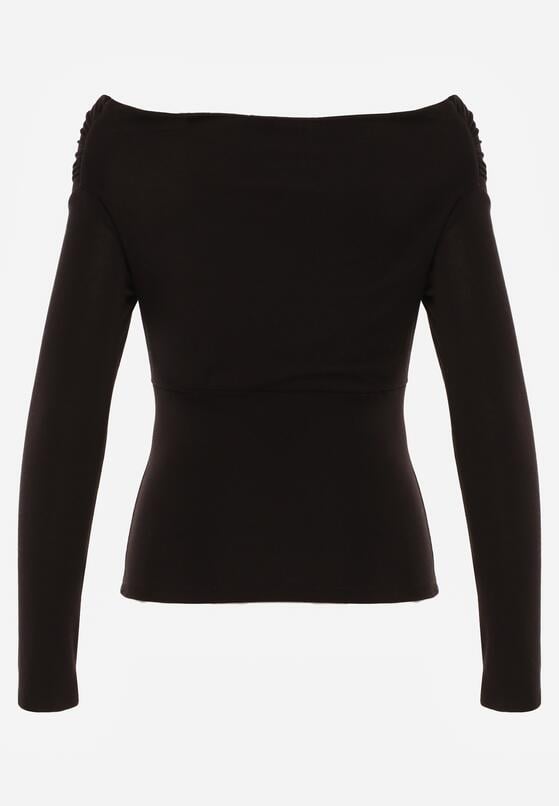 Czarna Bluzka z Bawełną Dekoltem Typu Łódka i Marszczeniem  Typhatos 7
