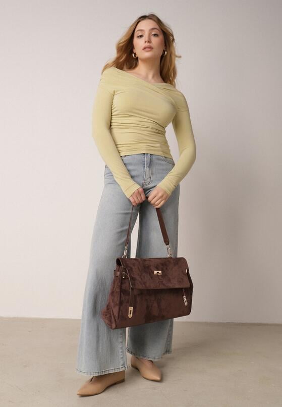 Zielona Bluzka z Bawełną Dekoltem Typu Łódka i Marszczeniem  Typhatos 2