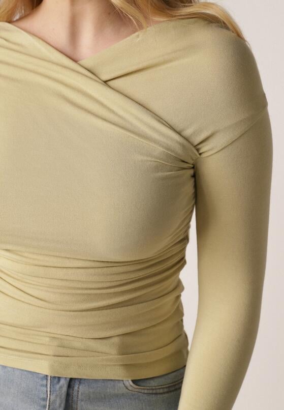 Zielona Bluzka z Bawełną Dekoltem Typu Łódka i Marszczeniem  Typhatos 5