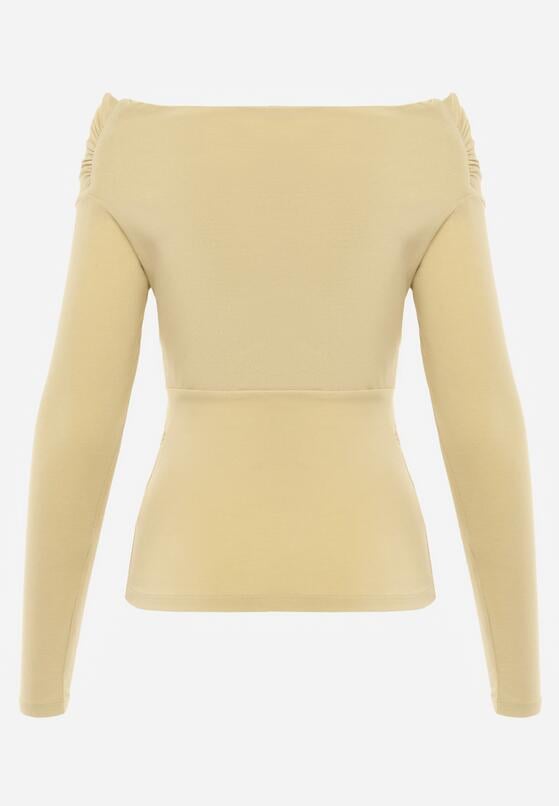 Zielona Bluzka z Bawełną Dekoltem Typu Łódka i Marszczeniem  Typhatos 7