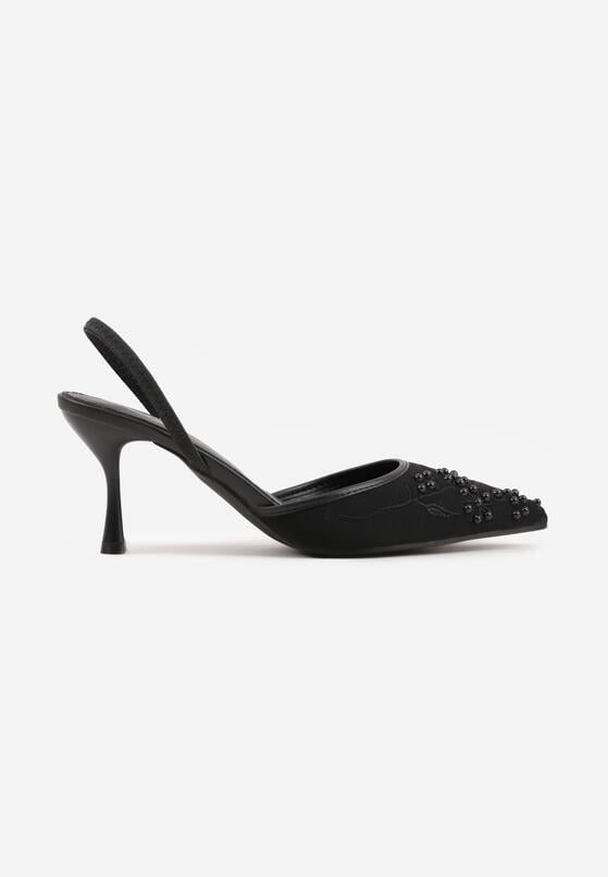 Czarne Sandały na Szpilce Ozdobione Koralikami i Haftem Iphorise 4