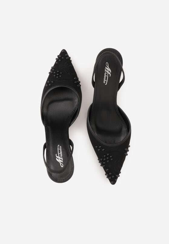 Czarne Sandały na Szpilce Ozdobione Koralikami i Haftem Iphorise 6