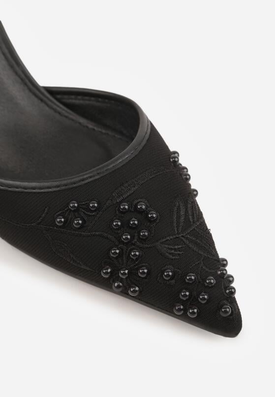 Czarne Sandały na Szpilce Ozdobione Koralikami i Haftem Iphorise 8