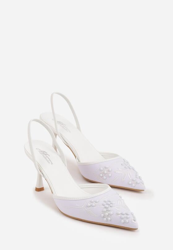 Białe Sandały na Szpilce Ozdobione Koralikami i Haftem Iphorise 5