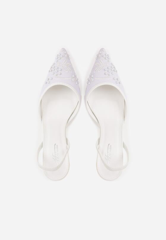 Białe Sandały na Szpilce Ozdobione Koralikami i Haftem Iphorise 6