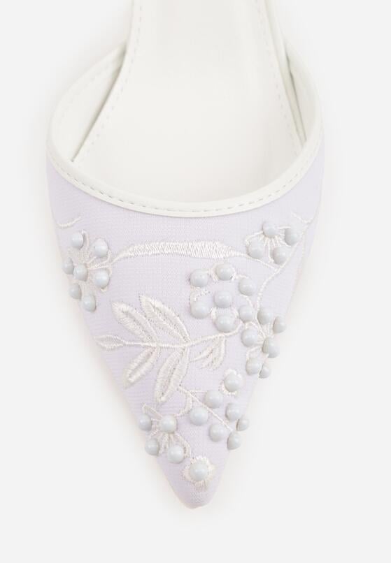 Białe Sandały na Szpilce Ozdobione Koralikami i Haftem Iphorise 9