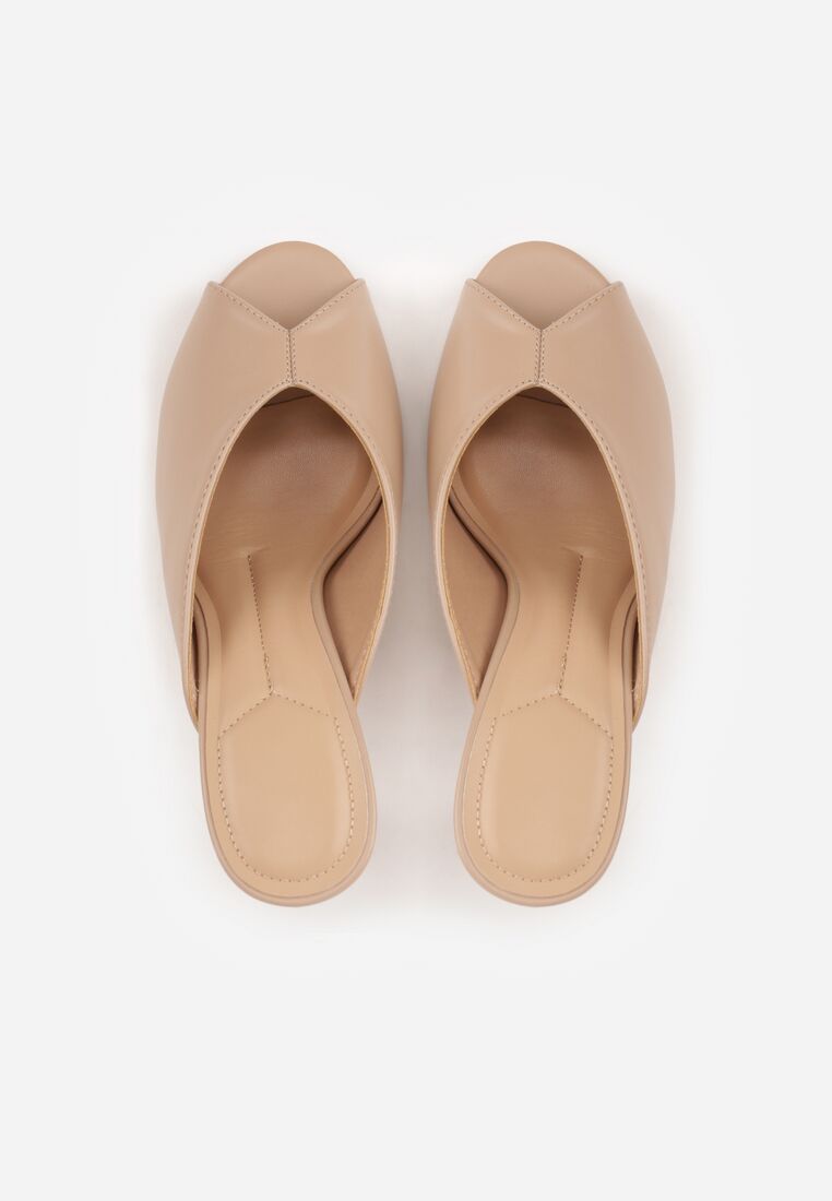 Ciemnobeżowe Klapki na Szpilce Ozdobione Wyciętą Cholewką Berineli 6