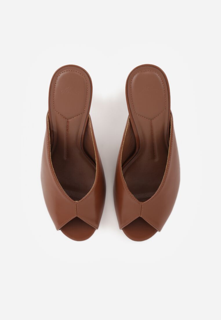 Brązowe Klapki na Szpilce Ozdobione Wyciętą Cholewką Berineli 6