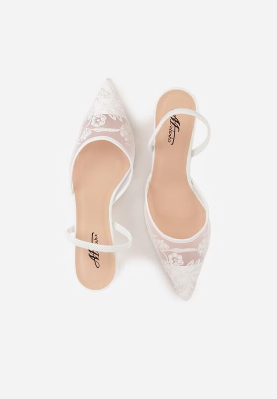 Białe Sandały na Szpilce z Koronką Caskstar 6