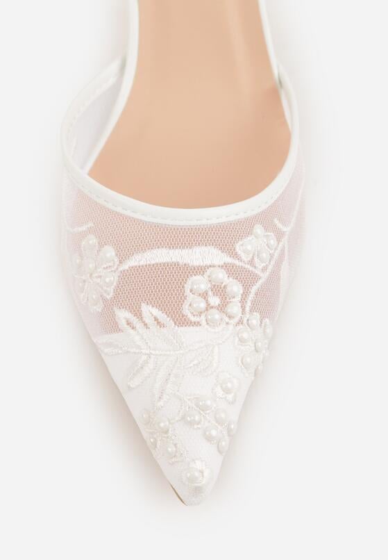 Białe Sandały na Szpilce z Koronką Caskstar 8