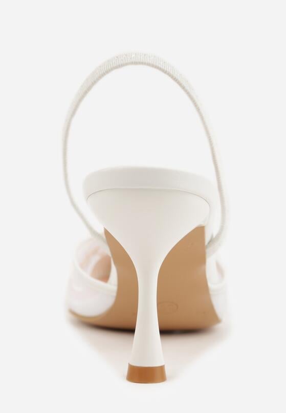 Białe Sandały na Szpilce z Koronką Caskstar 9