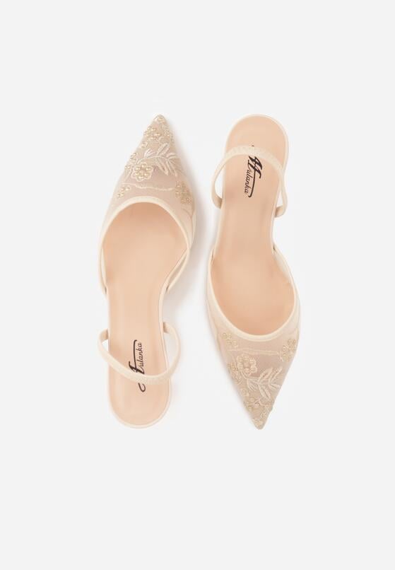 Beżowe Sandały na Szpilce z Koronką Caskstar 6
